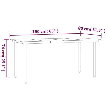 Mesa de comedor para patio, acero negro y vidrio templado, 63 x 31,5 x 29,1 pulgadas