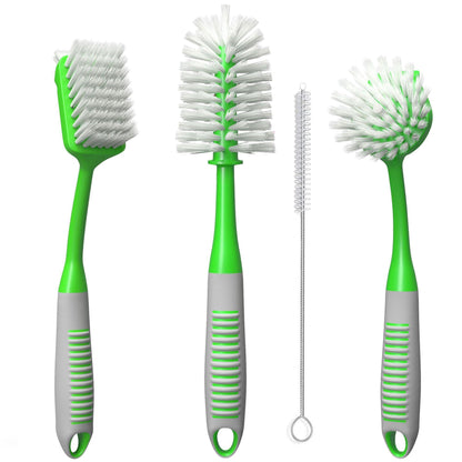 Dish Brush Set of 4 with Bottle Water Brush Scrub Brush and Scrubber Brush Green Brushes for Kitchen Ergonomic Non Slip Long Handle for Cleaning Cleaner Wash Sink Dishes Bottle Cup