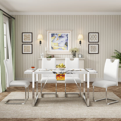 5-Piece Dining Table Chairs Set, White Table/Black Chairs