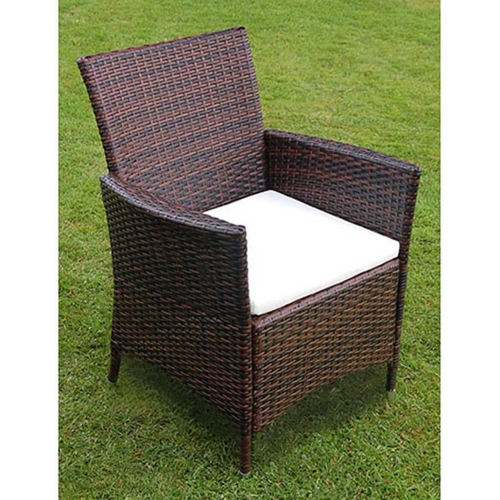 9 Piece Patio Dining Set with Cushions Poly Rattan Brown