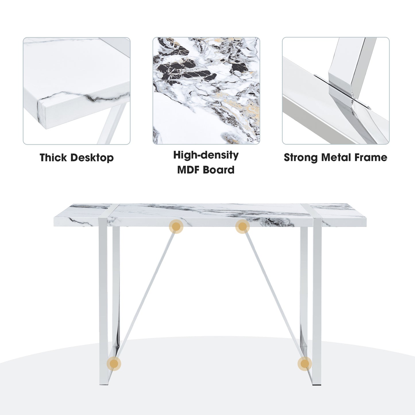 Modern Dining Table (White & Silver)(Only Table)