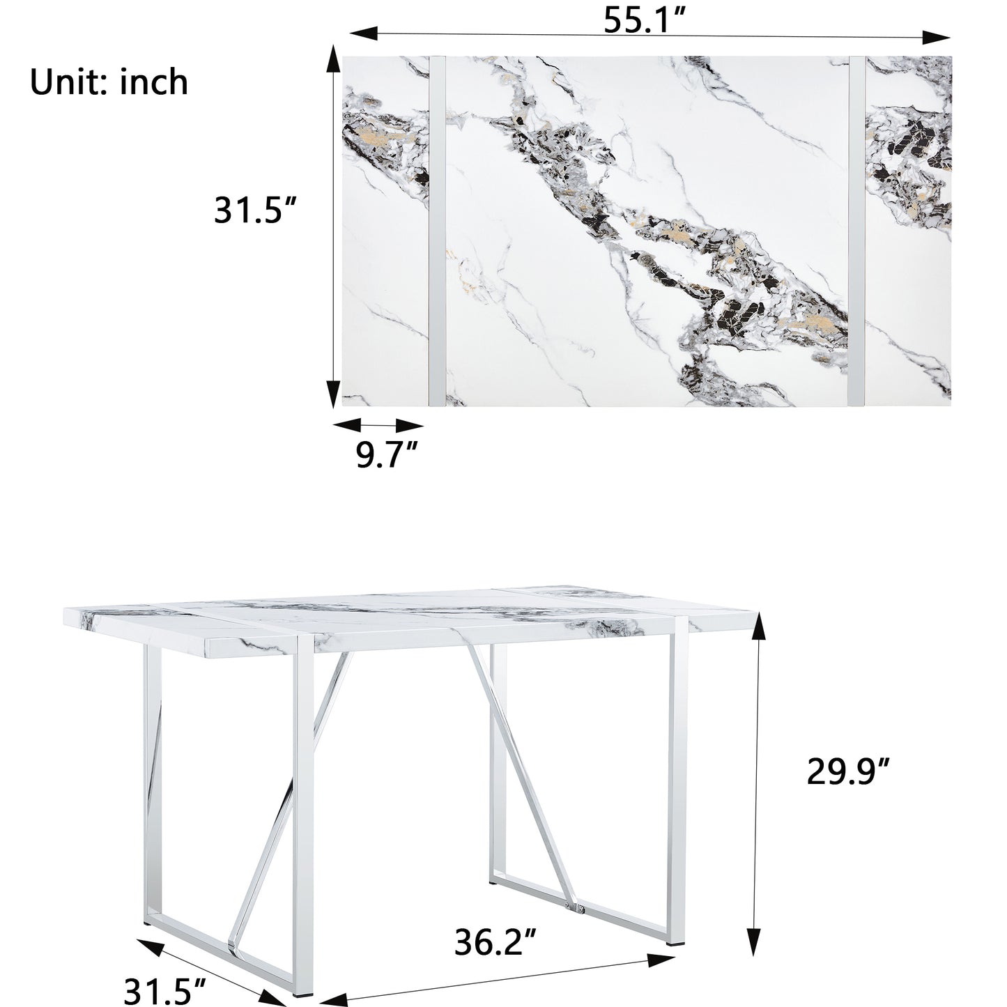 5-Piece Dining Table Chairs Set, White Table/Black Chairs