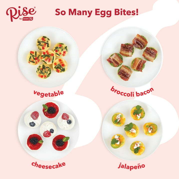 Egg Bite Maker with 6 Silicone Molds + Recipe Guide - Red