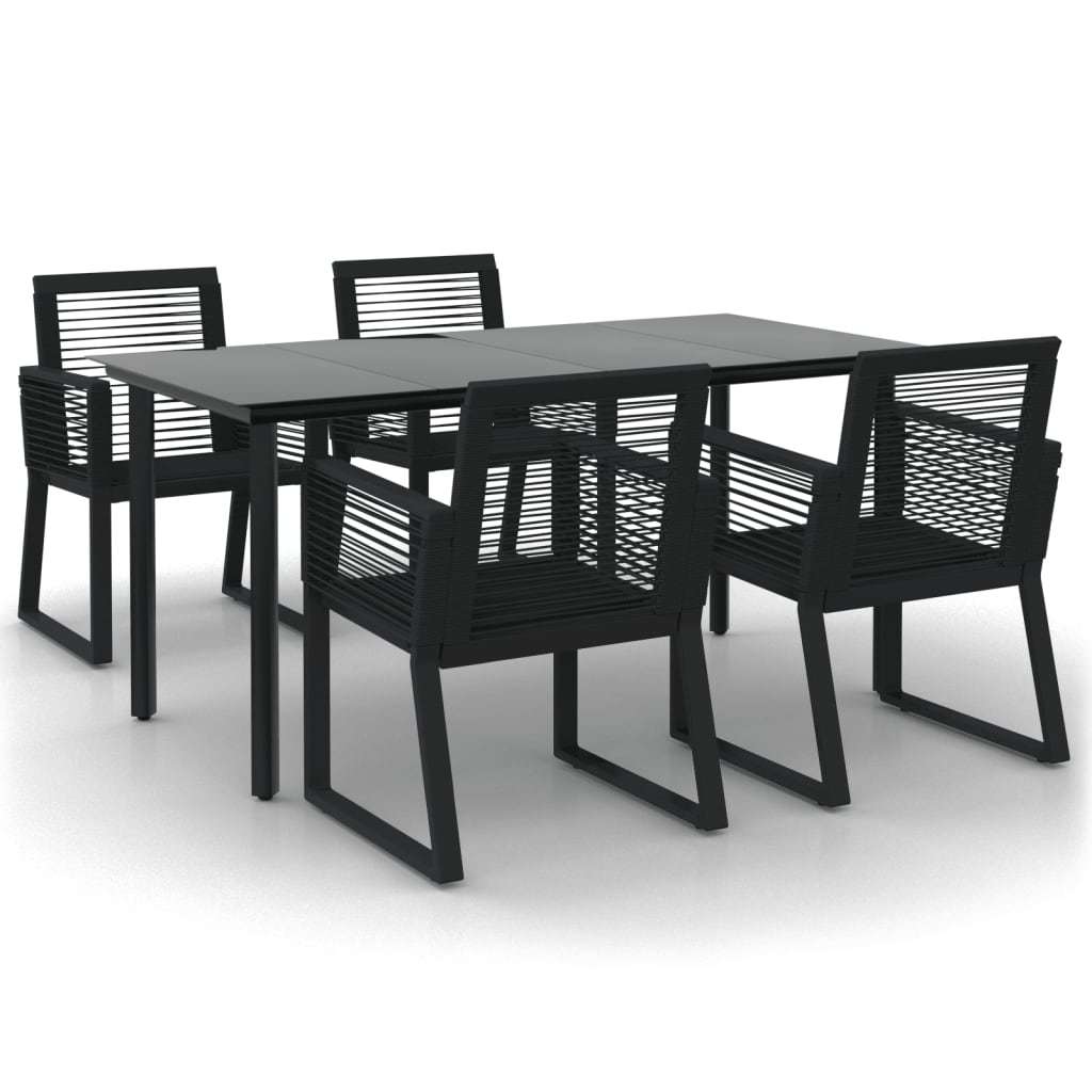 5 Piece Patio Dining Set Black PVC Rattan