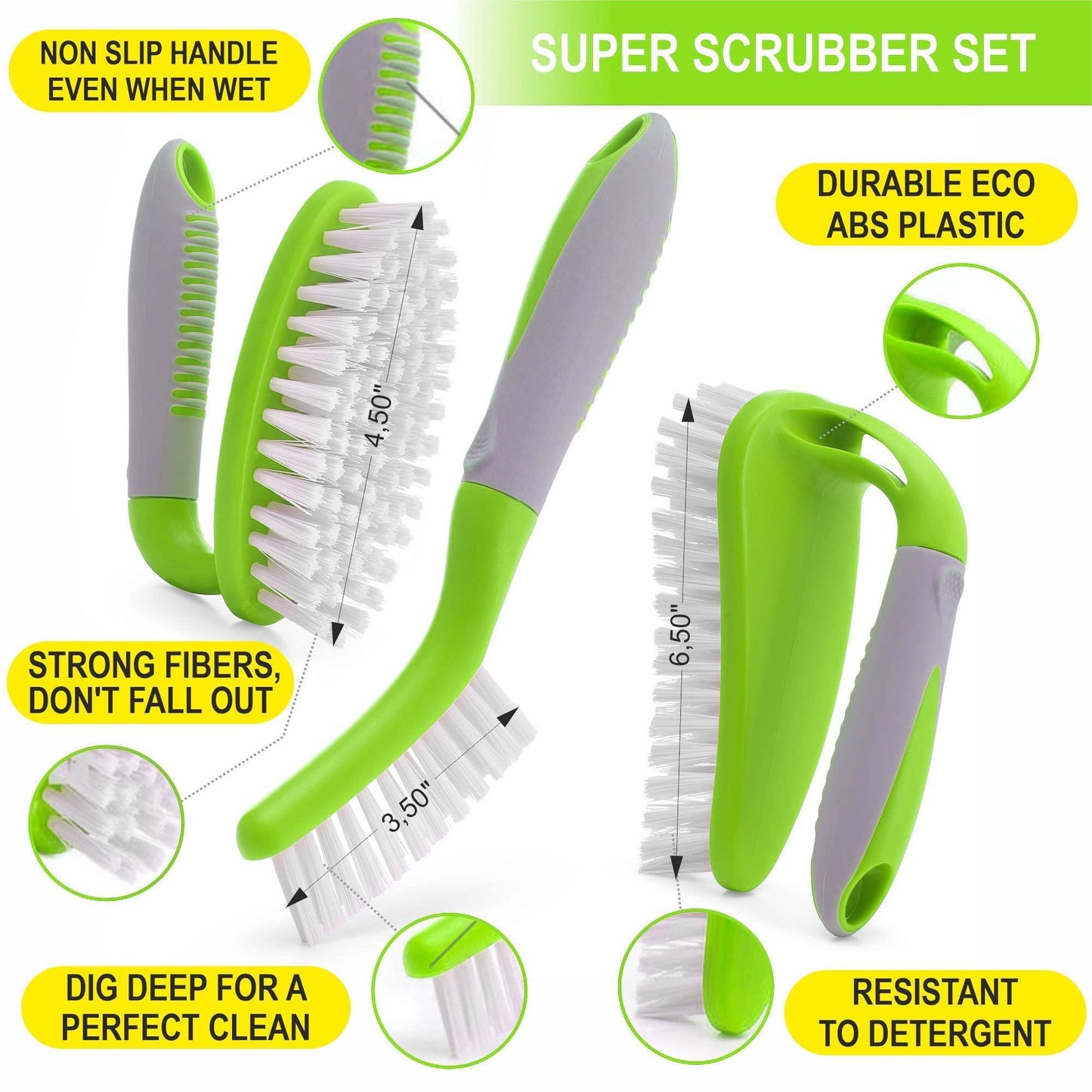 Scrub Brush Set of 3pcs Green Cleaning Shower Scrubber