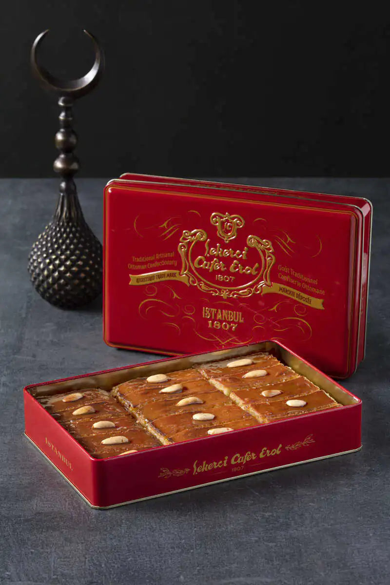 Şekerci Cafer Erol Basbousa with Almonds in Red Tin Box, 1350 g